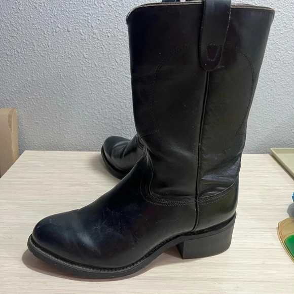 Vintage Cowboy Boots Texas USA Made Black Leather Western Roper  Boots Size 10 main image 4